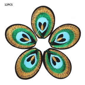 NFTIGB 12 Pieces Embroidered Fabric Patches Set, Peacock Feathers Sewing Applique for Clothes, Bags, Hats, Jeans, Craft and DIY Home Decoration