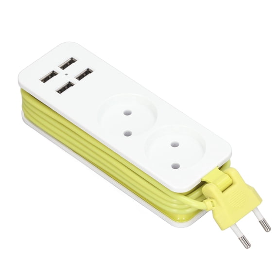 NFTIGB 1200W 10A Power Strip 2 Round Sockets 4 USB Ports Desktop Power Hub Surge Protector for Phone Laptop White Green 7.87 in / 20 cm