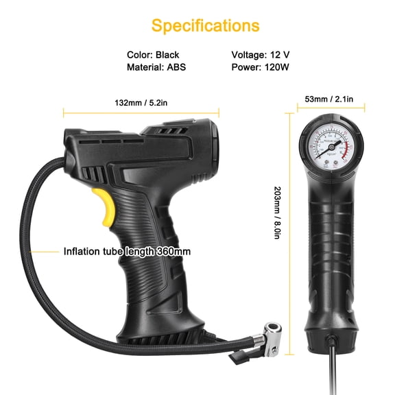 NFTIGB 120W Car Air Pump Handheld Air Compressor Portable Tire Inflator Analog Pressure Gauge with LED Light for Cars Motorcycles Bicycles Balls