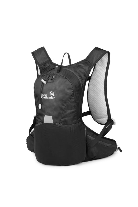 12L Backpacking Backpack Water Resistant Daypack for Hiking Camping Running & Travel - Adjustable Chest Strap, Reflective Design - All Black (10.6 inches / 27 cm)