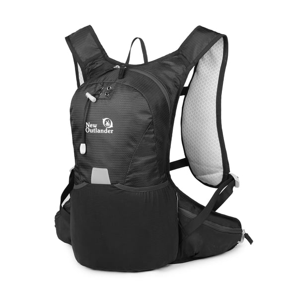 NFTIGB 12L Backpacking Backpack Water Resistant Daypack for Hiking Camping Running & Travel - Adjustable Chest Strap, Reflective Design - All Black (10.6 inches / 27 cm)