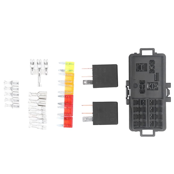 NFTIGB 12V DC Automotive Fuse Relay Box Block with Two 5-Pin 30A Relays and Six ATC/ATO Blade Fuses Holder for Car Auto Marine Boat Replacement Electrical Equipment
