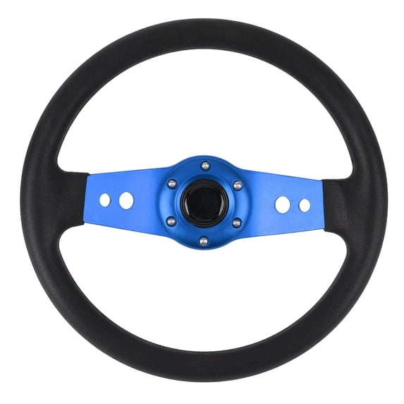 NFTIGB 13 Inches / 33 cm Racing Style Car Steering Wheel, Polyurethane and Aluminum Construction, Universal Fitment for Standard 6-Hole Hub Adapters, Blue