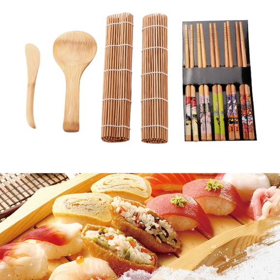 NFTIGB 13Pcs Premium Bamboo Sushi Making Kit Professional Homemade Sushi Rolling Set Includes 2 Mats 5 Pairs Chopsticks Rice Paddle and Spreader for Beginners 9.45 x 8.86 inches / 24 x 22.5 cm