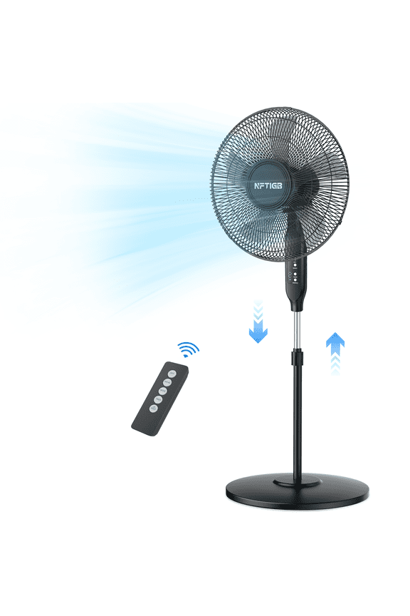 16'' Oscillating Pedestal Fan w/Remote and Timer, Adjustable Height Floor Fan, Black 2026 New