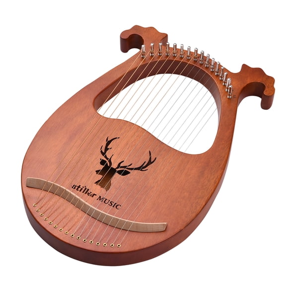 NFTIGB 16 String Lyre Harp Elk Pattern Solid Wood String Instrument with Tuning Hammer, Strings, Cleaning Cloth and Picks for Beginners (15.5 inches / 39.5 cm)[cite: 1]