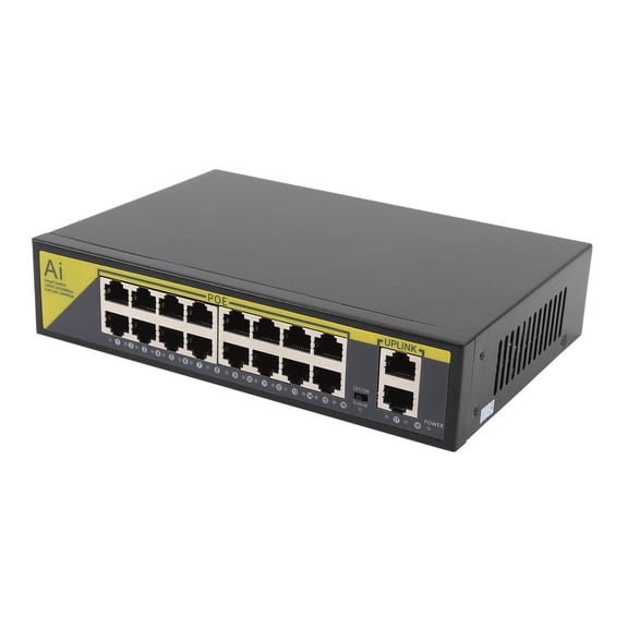 NFTIGB 18 Port POE Gigabit Ethernet Network Switch for Monitoring Excellent Heat Dissipation Noiseless Metal Shell Hub US Plug High Speed Enterprise Edition