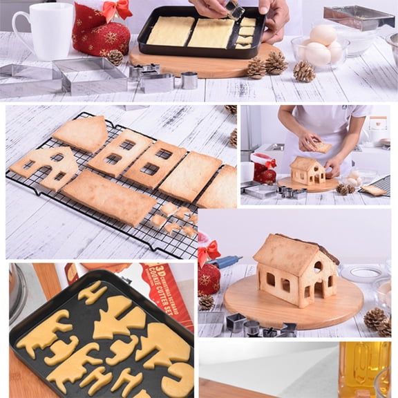 NFTIGB 18Pcs/Set Stainless Steel Cookie Mold Cutter Set Christmas DIY House Molds Baking Tool