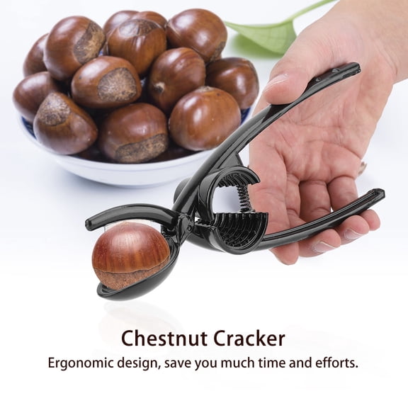 NFTIGB 2 in 1 Multifunctional Metal Chestnut Cracker & Walnut Opener Pliers, Heavy Duty Aluminum Alloy Kitchen Nutcracker Tool, Black (8.7 inches / 22.1 cm)