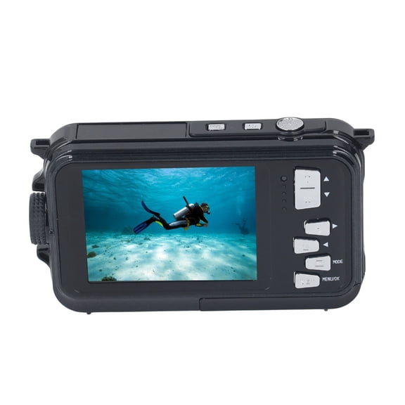 NFTIGB 2.7K 48MP Dual Screen Digital Underwater Camera, 10 FT Waterproof Point and Shoot Video Camera with 16X Digital Zoom, 2.8 in / 7.1 cm Rear & 1.8 in / 4.5 cm Front Displays, Black