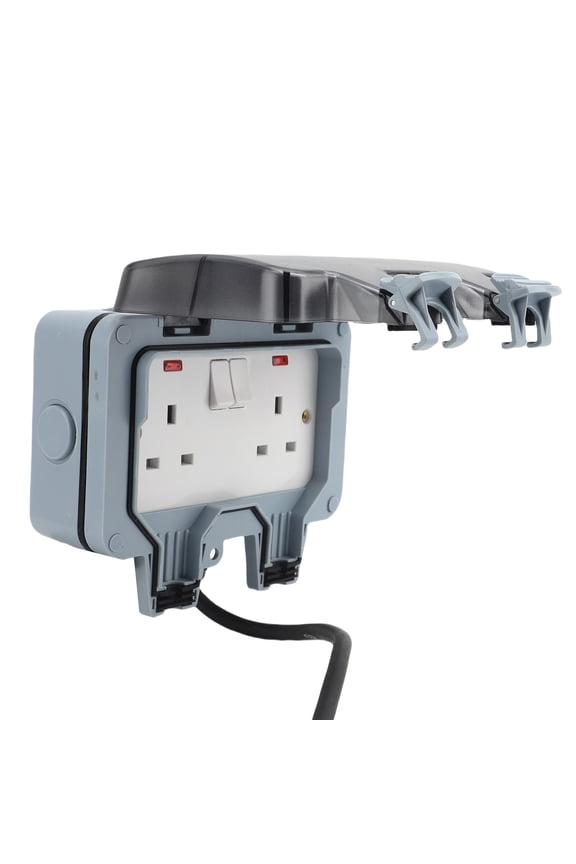 2 Gang Outdoor Electrical Outlet IP66 Water Proof Wall Mounted Power Outlet with Indicator Light 3 Meters / 9.84ft