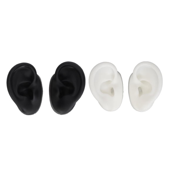 NFTIGB 2 Pair 3D Silicone Ear Model Soft Flexible Left Right Ear Simulated Fake Model Practice Tool for Teaching Jewelry Display Black and White Color (2.6 inches / 6.5 cm)