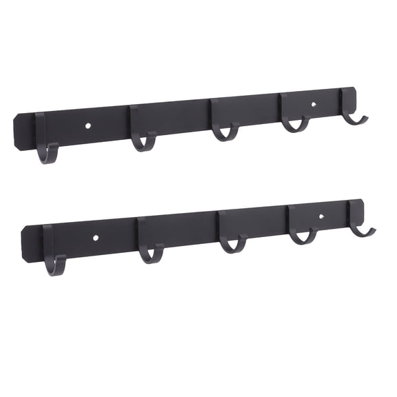 NFTIGB 2 Pcs Space Aluminum Wall Mounted Coat Rack, Matte Black 5-Hook Heavy Duty Hanging Organizer for Keys Backpacks Towels & Hats, Modern Entryway Wall Hanger Set with Punch Free Installation