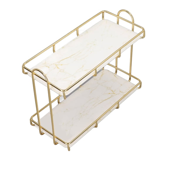 NFTIGB 2 Tier Bathroom Countertop Organizer Standing Shelf Cosmetic Storage Rack Holder with Partitions Gold Small 12.2x9.1 inches / 31x23 cm for Makeup and Skincare Display and Home Organization