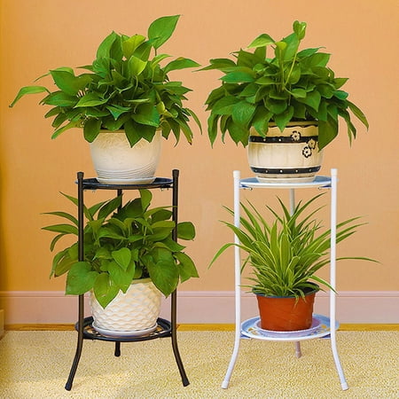 NFTIGB 2 Tier Metal Plant Pot Stand Durable Flower Display Shelf and Garden Patio Planter Rack Holder for Indoor Outdoor Living Room Decor Black (19.69 x 9.84 x 9.84 inches / 50 x 25 x 25 cm)