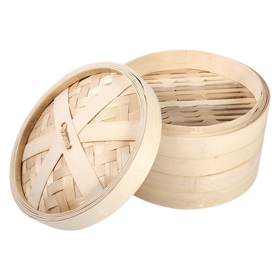 NFTIGB 2 Tiers Bamboo Steamer Basket for Chinese Natural Rice Cooking, Dumplings, Dim Sum, Food Cooker With Lid, 8.7 inches / 22 cm, Healthy Kitchen Tool