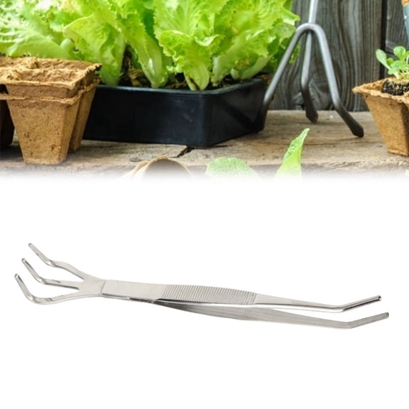 NFTIGB 2-in-1 Premium Stainless Steel Bonsai Tool and Gardening Root Rake with Tweezers for Soil Loosening, Potting Spatula, Ergonomic Grip, Anti-Slip Handle, 8.3 Inches / 21 cm, Silver