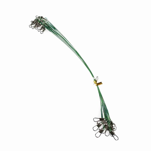 NFTIGB 20 Pcs Heavy Duty Fishing Wire Leaders Stainless Steel High Strength Leader Line with Swivels and Snaps, Green, 7.09 inches / 18 cm