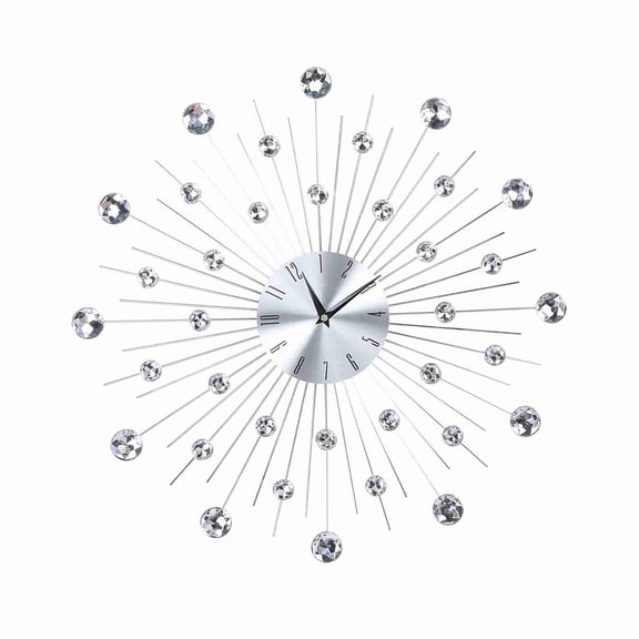NFTIGB 20-inch Sparkling Bling Metallic Silver Wall Clock with Large Arabic Numerals, Silent Non-Ticking Luxury Rhinestone Decorative Clock for Living Room Office (20.08" / 51 cm)
