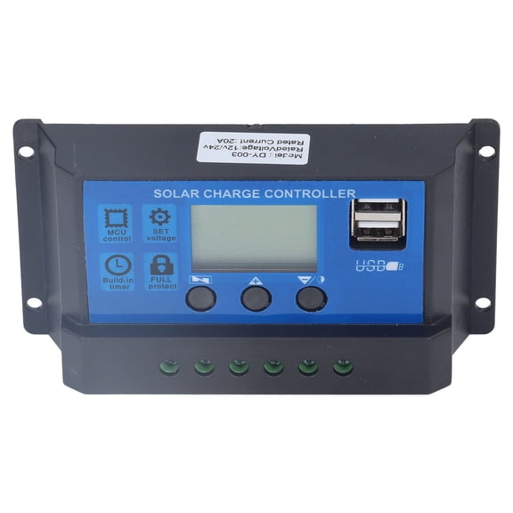 NFTIGB 20A Solar Charge Controller LCD Automatic Identification with 5V Smart 2 USB Port 12V 24V Renewable Energy Battery Intelligent Regulator for Home Outdoor Use