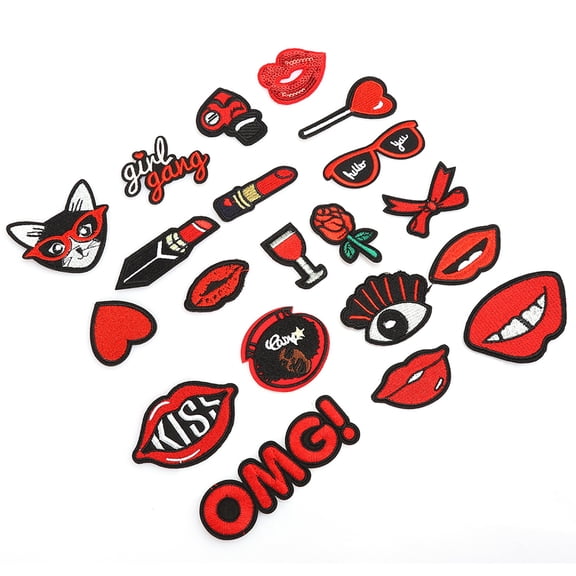 NFTIGB 20pcs Lip Pattern Patch Decorative Lipstick Clothing Sticker Embroidery Adhesive Iron-On Patch 5.12 inches / 13 cm