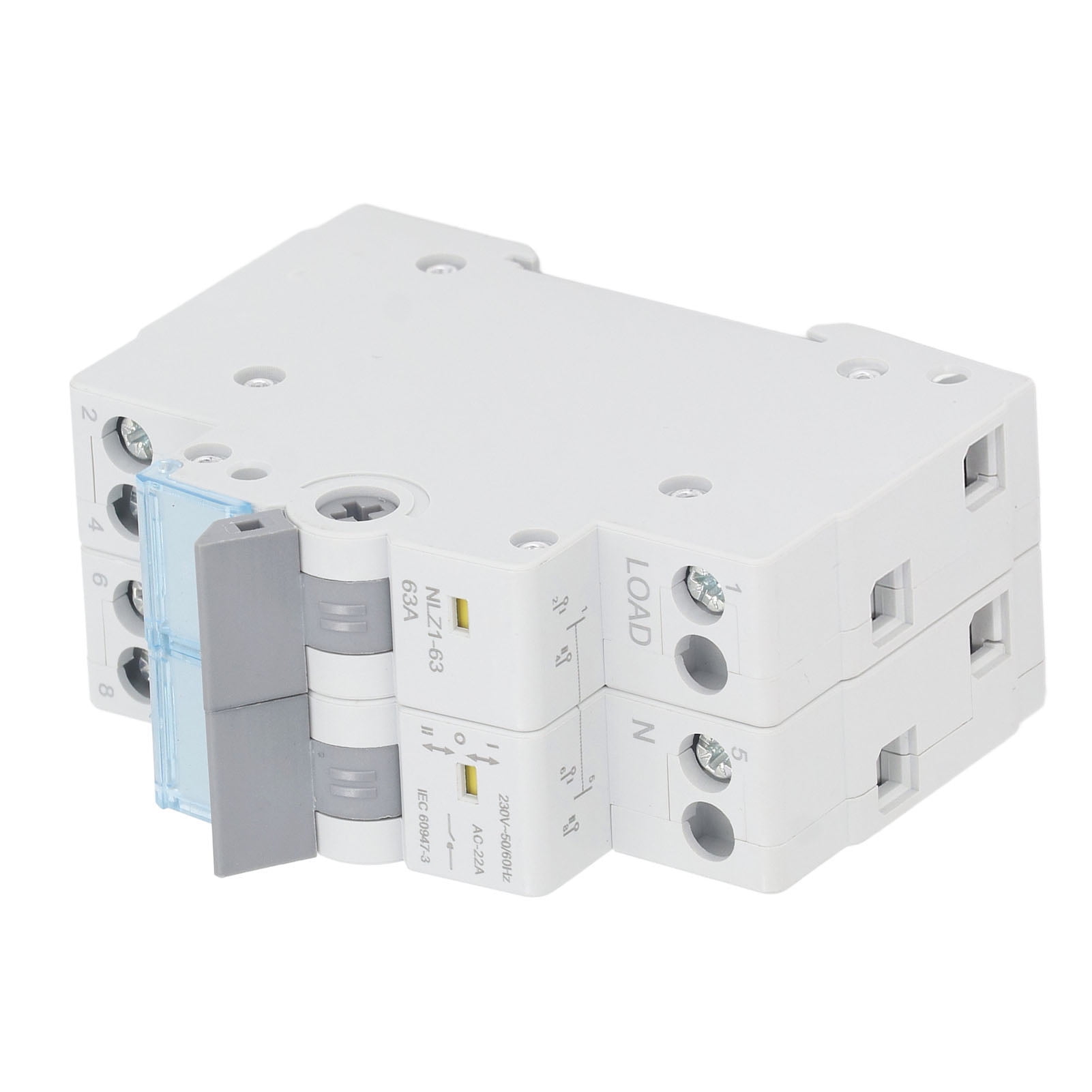 NFTIGB 230VAC 63A Dual Power Manual Transfer Switch 35mm DIN Rail Mount Interlock Circuit Breaker 2P