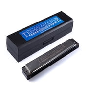 NFTIGB 24-Hole Tremolo Harmonica in C Major, Premium Stylish Black Mouth Organ Harp with Stainless Steel Cover and Brass Reeds for Beginners, Students, and Professional Players