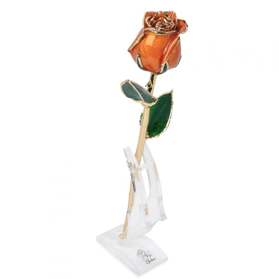 NFTIGB 24K Golded Rose Flower Bright Orange with Base, Artificial Flower Bouquet Gift for Valentine's Day Birthday Anniversary, 12.6 inches / 32 cm