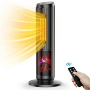 NFTIGB 24 inch Space Heater, 1500W Quiet Oscillating Ceramic Heater for Large Room, PTC Electric Heater with Realistic 3D Flame Effect, Remote Control, Thermostat, for Office, Bedroom, Indoor Use