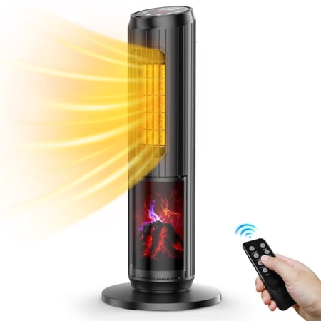 NFTIGB Space Heater, 1500W Quiet Oscillating Ceramic Heater for Large Room, PTC Electric Heater with Realistic 3D Flame Effect, Remote Control, Thermostat, for Office, Bedroom, Indoor Use