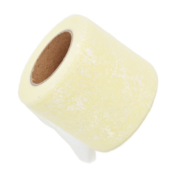 NFTIGB 25 Yards Tulle Fabric Rolls 6cm Polyester Sequined Tulle Ribbon Shimmer Spool Sparkle Netting Mesh Sheer Gauze Material for Bows DIY Crafting Gift Wrapping Light Yellow (2.36 inches / 6 cm)