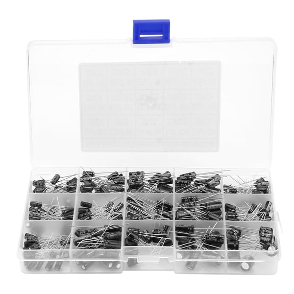 NFTIGB 270pcs Electrolytic Capacitor Assorted Kit 15 Values 0.1uF 50V to 470uF 16V, Electronic Circuit Parts in Plastic Storage Box, 5 oz / 143g, Multicolor Cylindrical Capacitors for Repairs