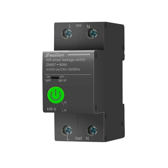 NFTIGB 2P Tuya Smart WiFi Circuit Breaker (3.94 inches / 10 cm), 63A Leakage Protection, Power Monitoring, Black