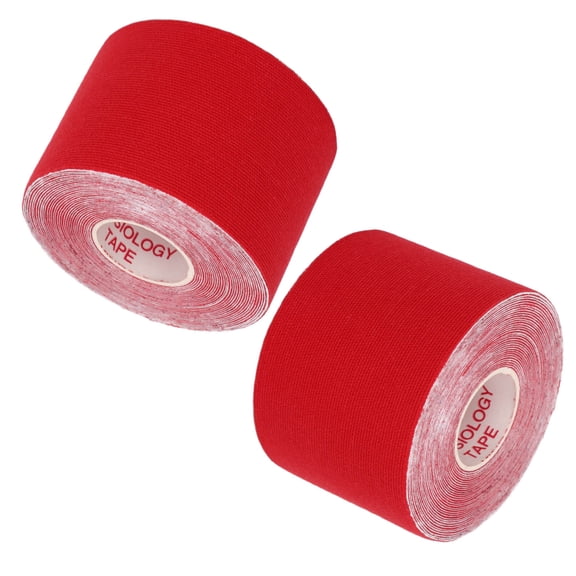 NFTIGB 2PCS Athletic Kinesiology Tape 5cm Width 5m Length Muscle Sticker Protector for Fitness Badminton Red (1.97 in x 16.4 ft)