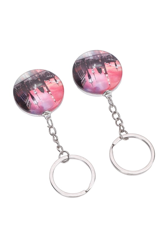 2PCS Picture Keychain Acrylic and Stainless Steel Round Shape Double Sided Photo Keychain Ring for Home Keys and Bags Decoration, 8 inches / 20.3 cm Length, Clear and Silver Color