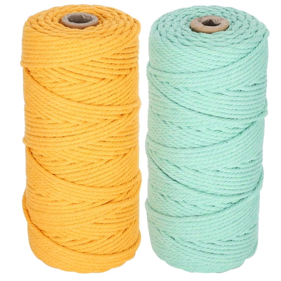 NFTIGB 2Pcs 100 Meters Cotton Yarn Knitting Rope Braid Macrame Hand DIY Craft Green Yellow, 3mm