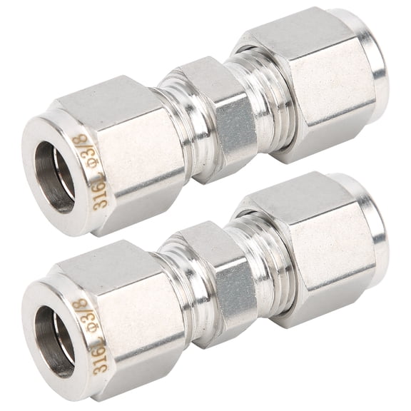NFTIGB 2Pcs 316 Stainless Steel Compression Fitting Straight Double-Ferrule Tube Adapter for Pipe 3/8 Inch. Premium Industrial Hardware for Liquid and Gas Applications.