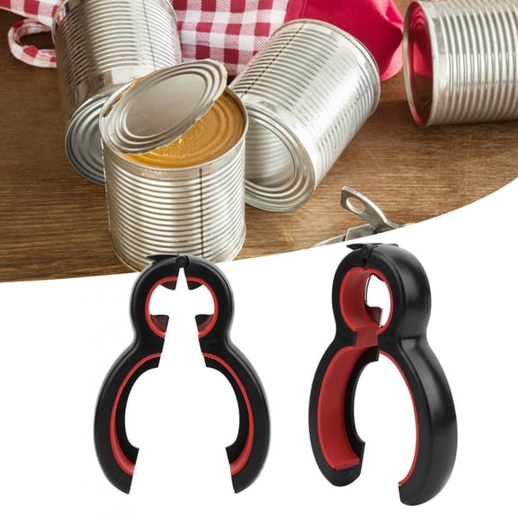 NFTIGB 2Pcs 6-in-1 Manual Can Opener Stainless Steel Multifunctional Bottle Jar Opener Handheld Gadget for Kitchen Black Red