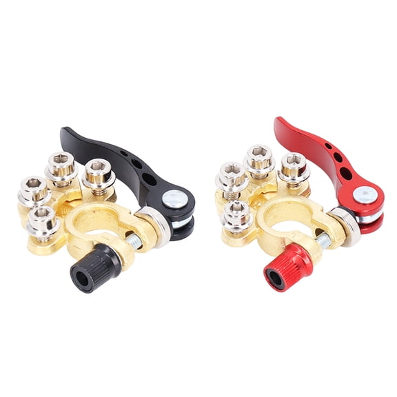 NFTIGB 2Pcs Battery Terminal Connectors Car Disconnect 4 Way Positive Negative for SAE/JIS Type A Post Quick Release Clamps with Wrench Gaskets and Terminals