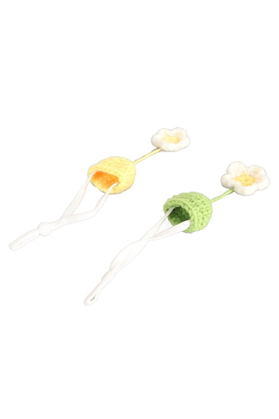 2Pcs Cute Tiny Hamster Hat with Adjustable Strap, Mini Hand Knitted Hats for Small Pets Small Animals Guinea Pig Lizard, Green/Yellow, One Size (1.6 inches / 4 cm)