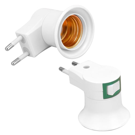 NFTIGB 2Pcs E27 Light Bulb Socket Extender Adapter EU Plug 220V with Switch, Premium Flame Retardant PVC Base for Home Lighting, 1.8 x 1.7 inches / 4.5 x 4.3 cm Dimensions (White)