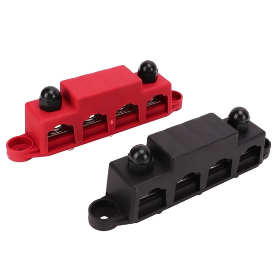 NFTIGB 2pcs 4 Stud Power Distribution Block 250A Marine Bus Bar with Cover for Car RV Yacht 3/8in Stud Black Red