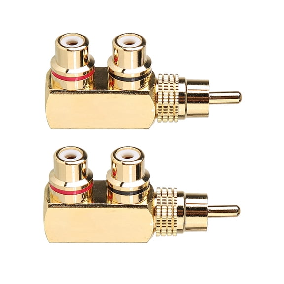 NFTIGB 2pcs RCA Male to Female Connector Three Way Adapter Audio Video Splitter Right Angle Pure Copper Gold Plated Cable Splitters for Home Theater Systems (5 inches / 12.7 cm)