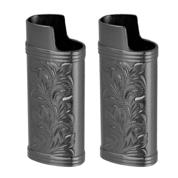 NFTIGB 2pcs Retro Lighter Case Compact 3D Floral Stamped Engraving Zinc Alloy Protective Case Cover Black Vintage Mini Holder For Adult Smokers 5.51 inches / 14.00 cm Length