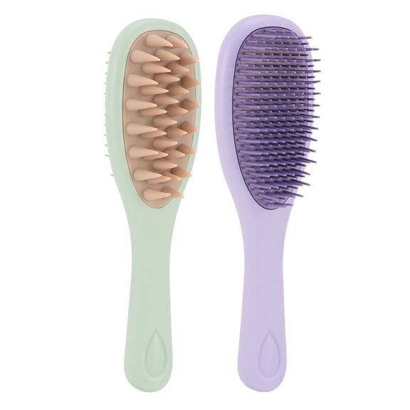 NFTIGB 2pcs Silicone Shampoo Brush Scalp Massage Comb Detangling Double Sided Scrubber for Home Travel, Green and Purple (11.81 inches / 30 cm)