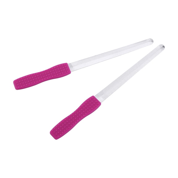 NFTIGB 2pcs Stainless Steel Nail File Manicure Tools Double Sided Buffing Stick with Comfortable Silicone Handle for Professional and Home Use, Silver, 6.3 inches / 16 cm