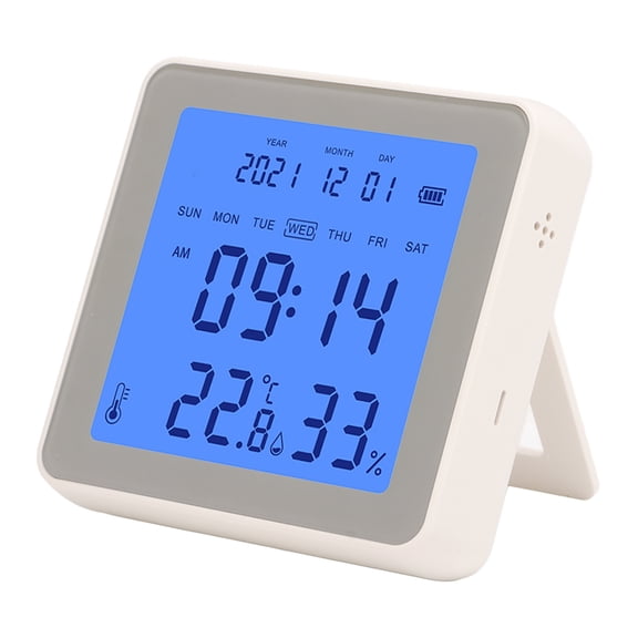 NFTIGB 3.2in / 8.1cm LCD Screen Smart WiFi Temperature and Humidity Sensor, Wireless Remote Digital Thermometer Hygrometer Monitor Alarm for Home Bedroom Wine Cellar, Tuya App Supported, White