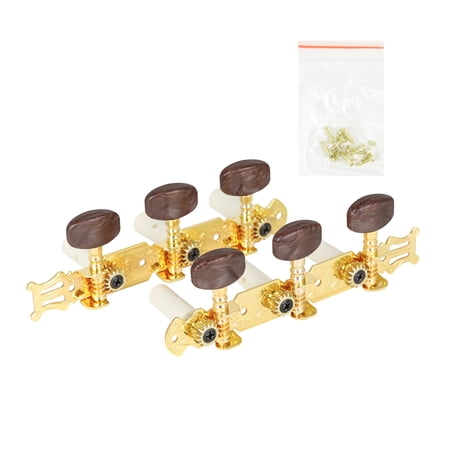 NFTIGB 3+3 Open-Style Guitar String Tuning Pegs with Mounting Screws Agate Head Plastic Column Tuner Machine Heads, Gold, 2 Pieces