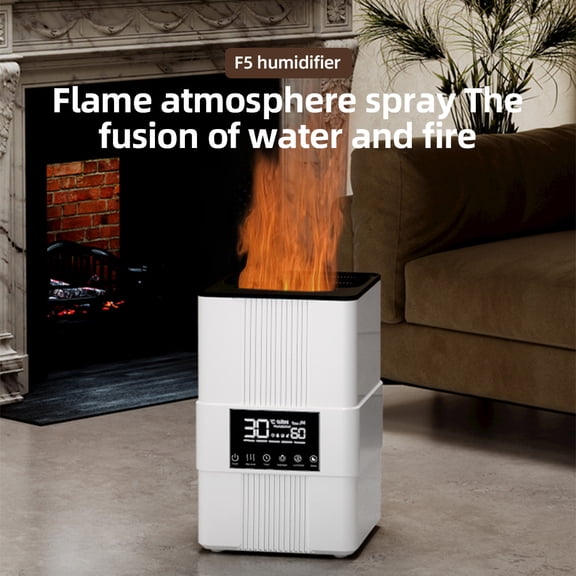 NFTIGB 3.5L Ultrasonic Cool Mist Humidifier for Bedroom Large Room, Simulated Flame Desk Air Humidifier with Remote Control, 3 Mist Modes, Auto Shut-Off, White (11.6 in / 29.5 cm)