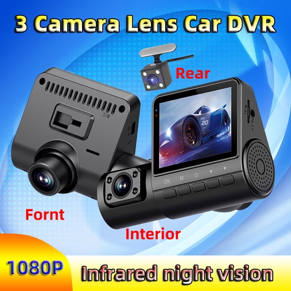 NFTIGB 3 Cameras Dash Cam 1080P Front and 480P Inside/Rear Car Video Recording Camcorder Auto Safety Driving Recorder